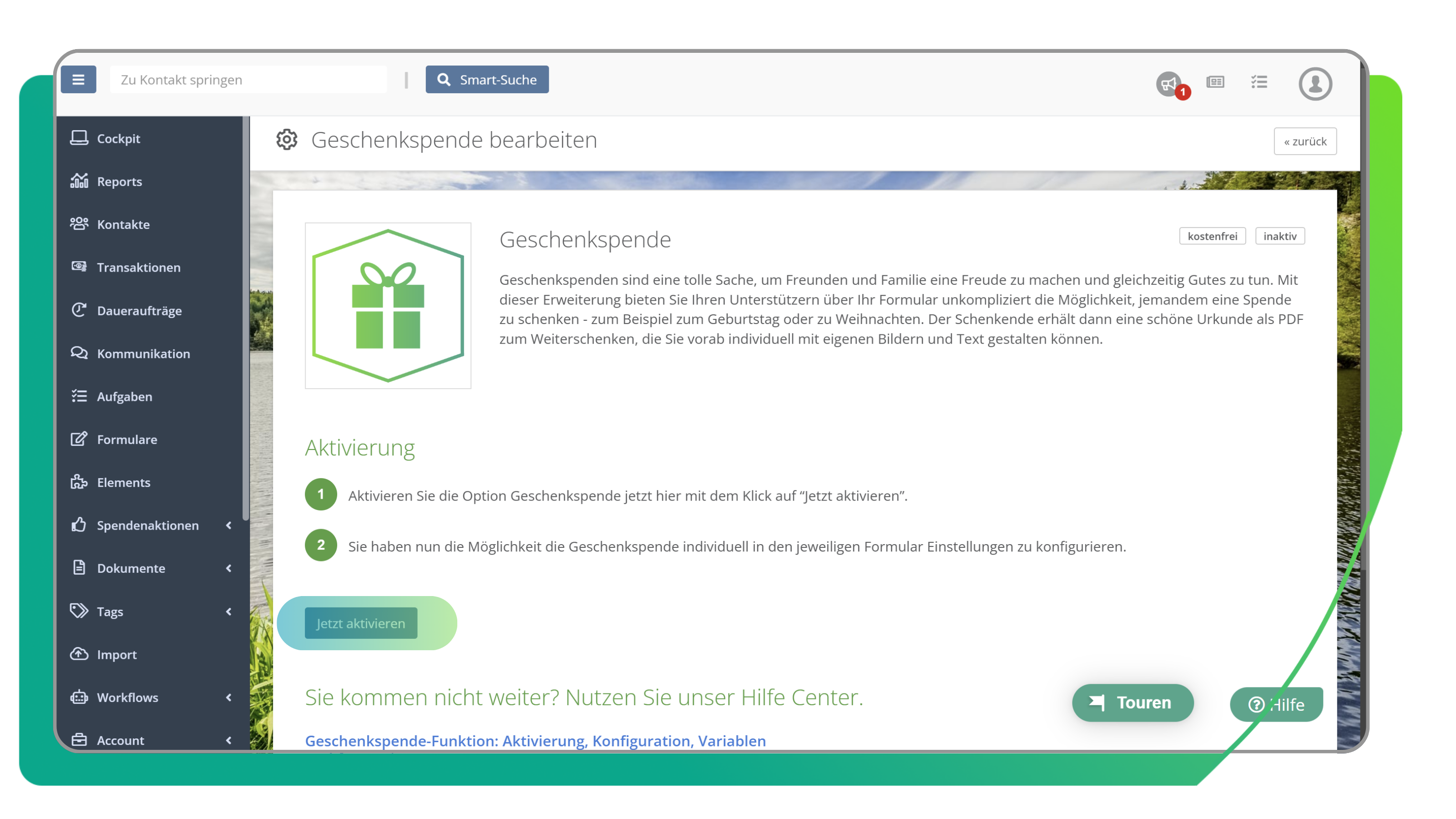 Geschenkspende aktivieren Schritt 2