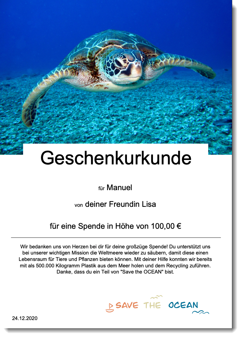 Screenshot Spendenurkunde Spenden schenken