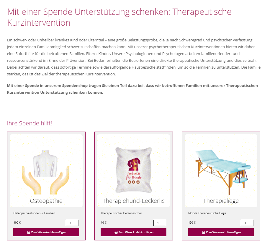 Screenshot Spendenshop AKM