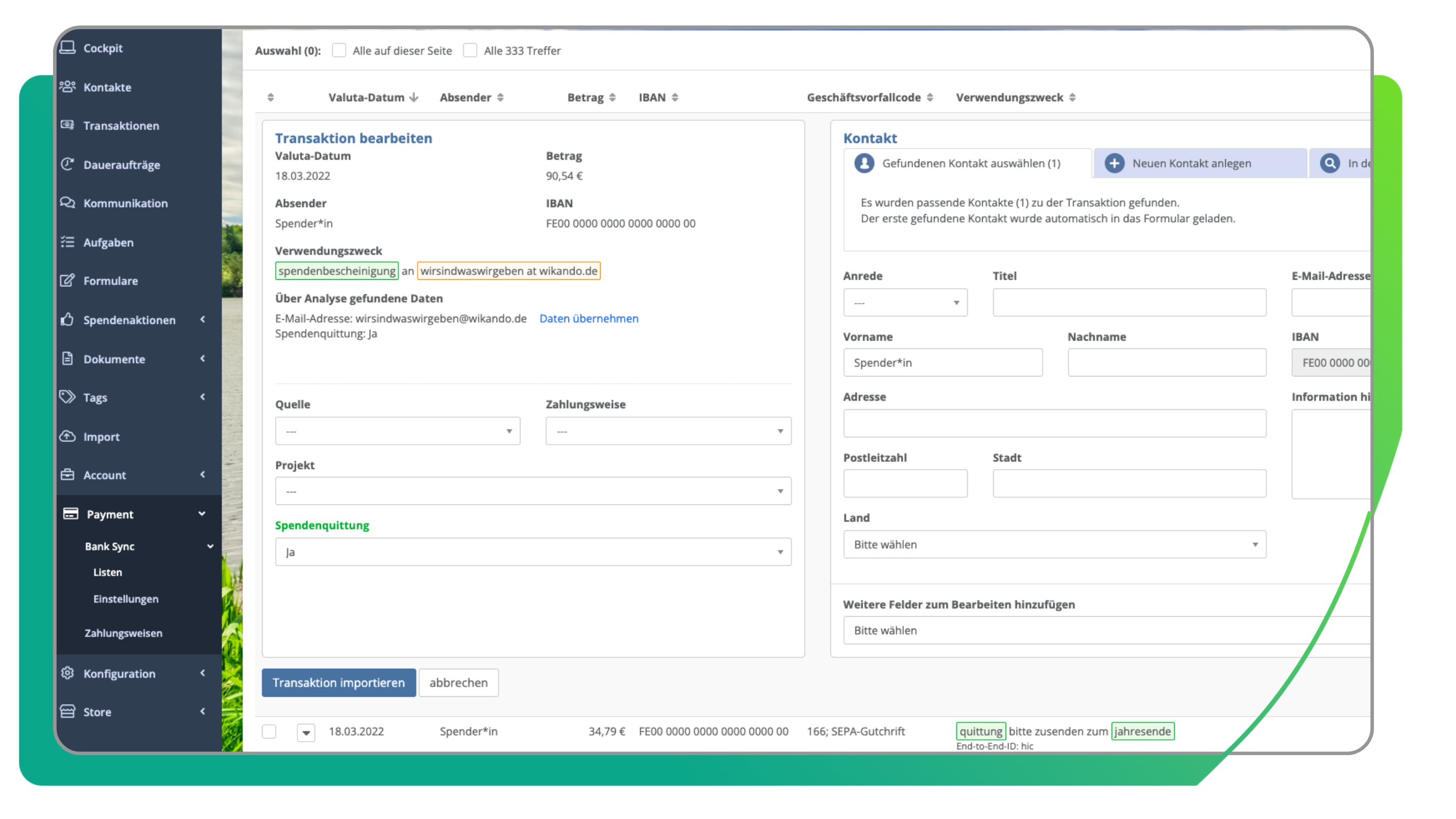 Bank Sync Import Daten