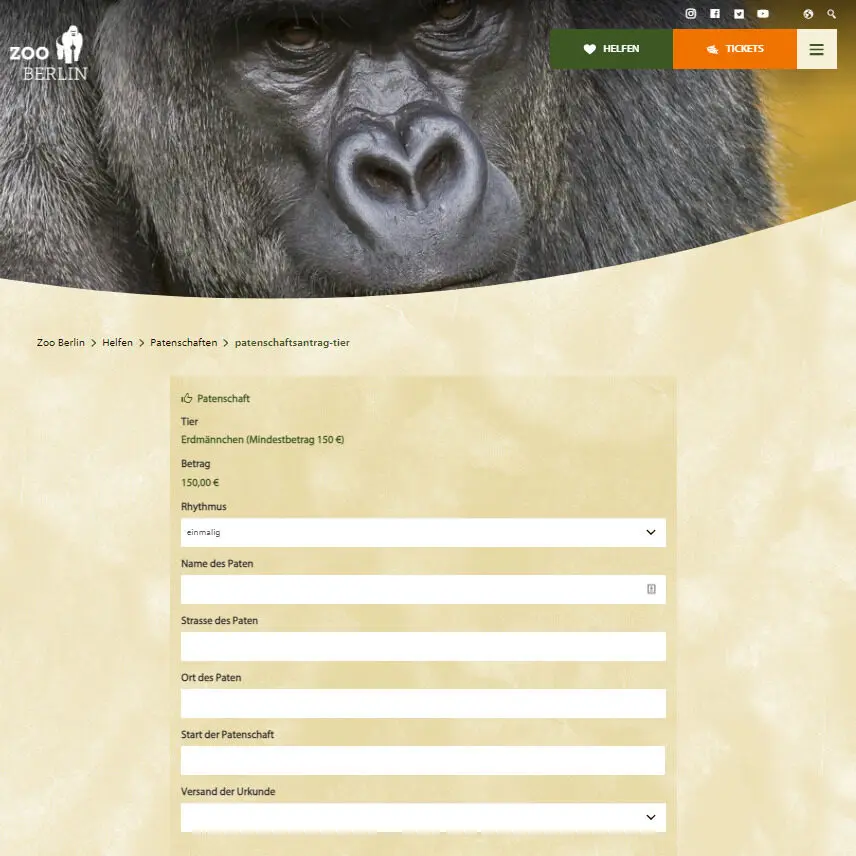 Tierpatenschaften online abschließen im Zoo Berlin
