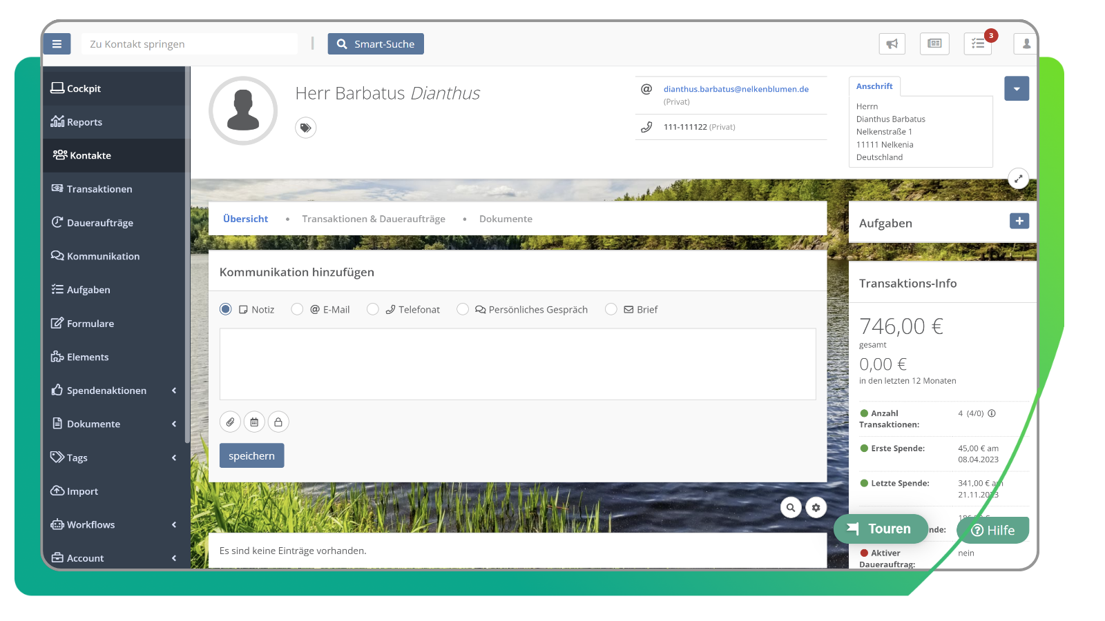 Kontakt-Ansicht FundraisingBox-CRM
