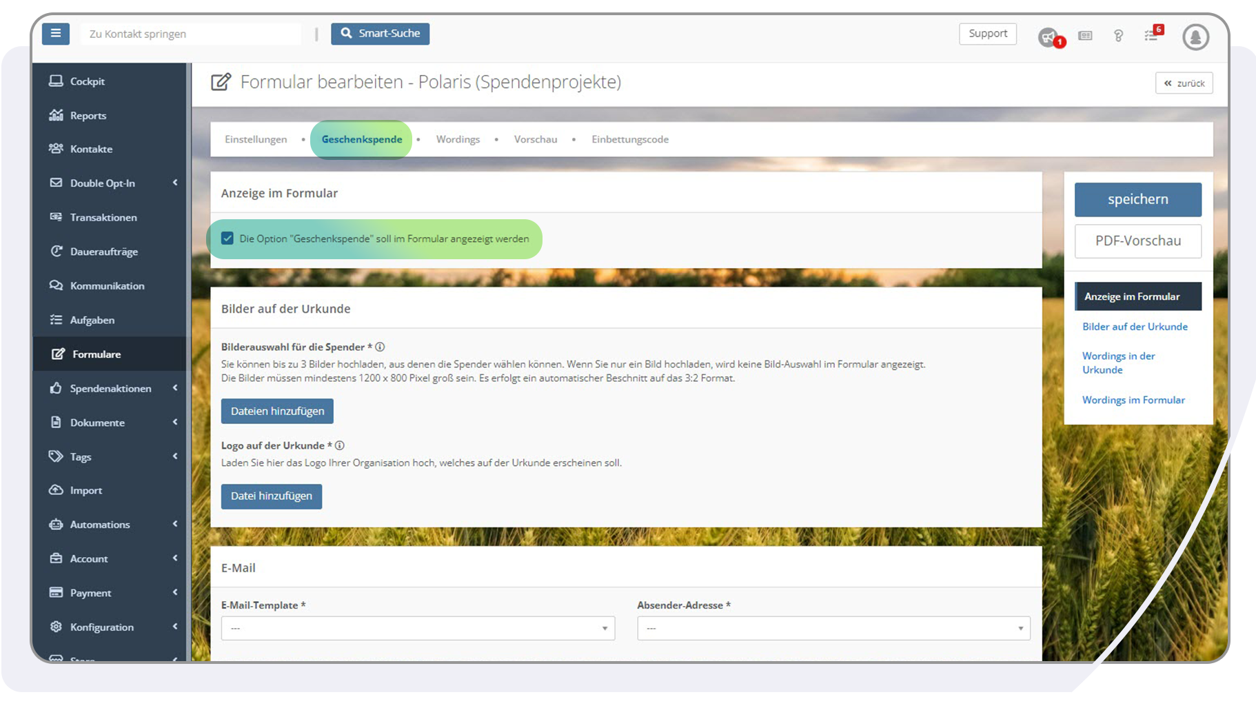 So kannst Du die Geschenkspende in den Formularen der FundraisingBox aktivieren.