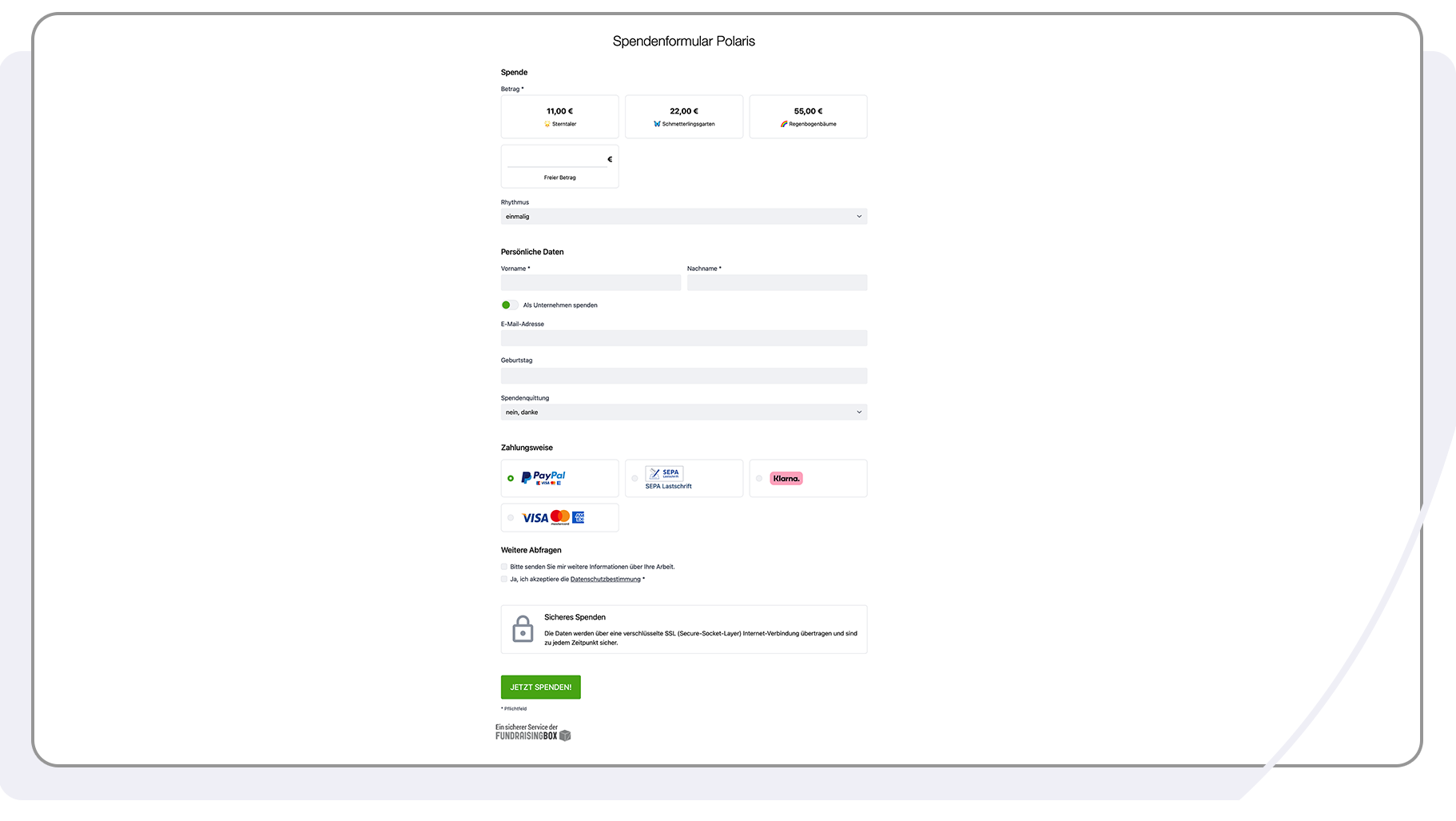 Das neueste Spendenformular Polaris der FundraisingBox.