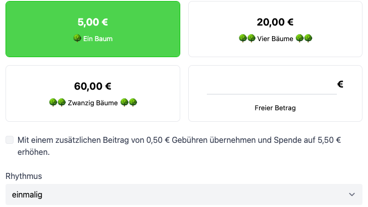 Ansicht Cover the Fee im Spendenformular für Einmalspenden