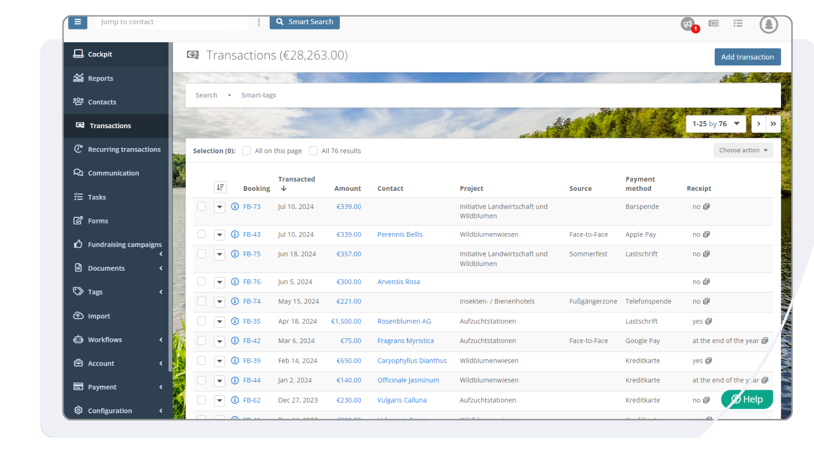 All transactions in your fundraisingbox