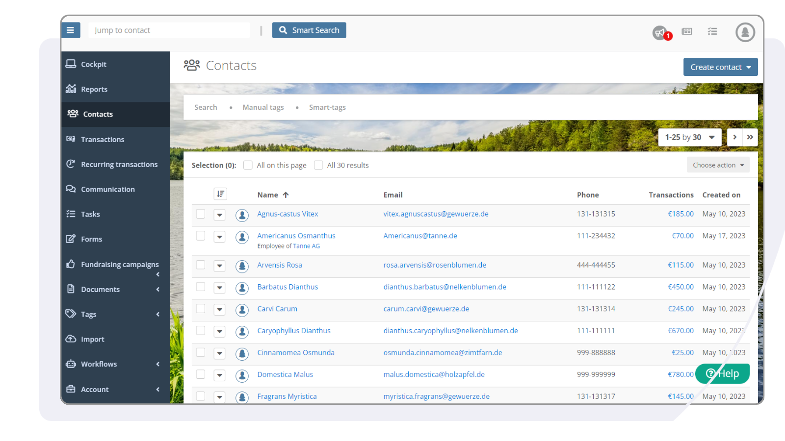 All your contacts at a glance in the FundraisingBox