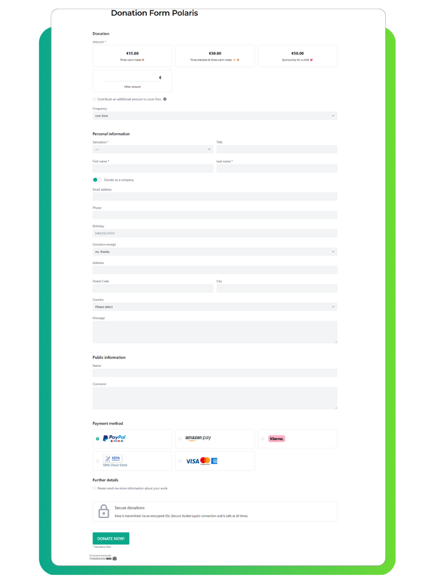 Donation Form of FundraisingBox collect Donations easily