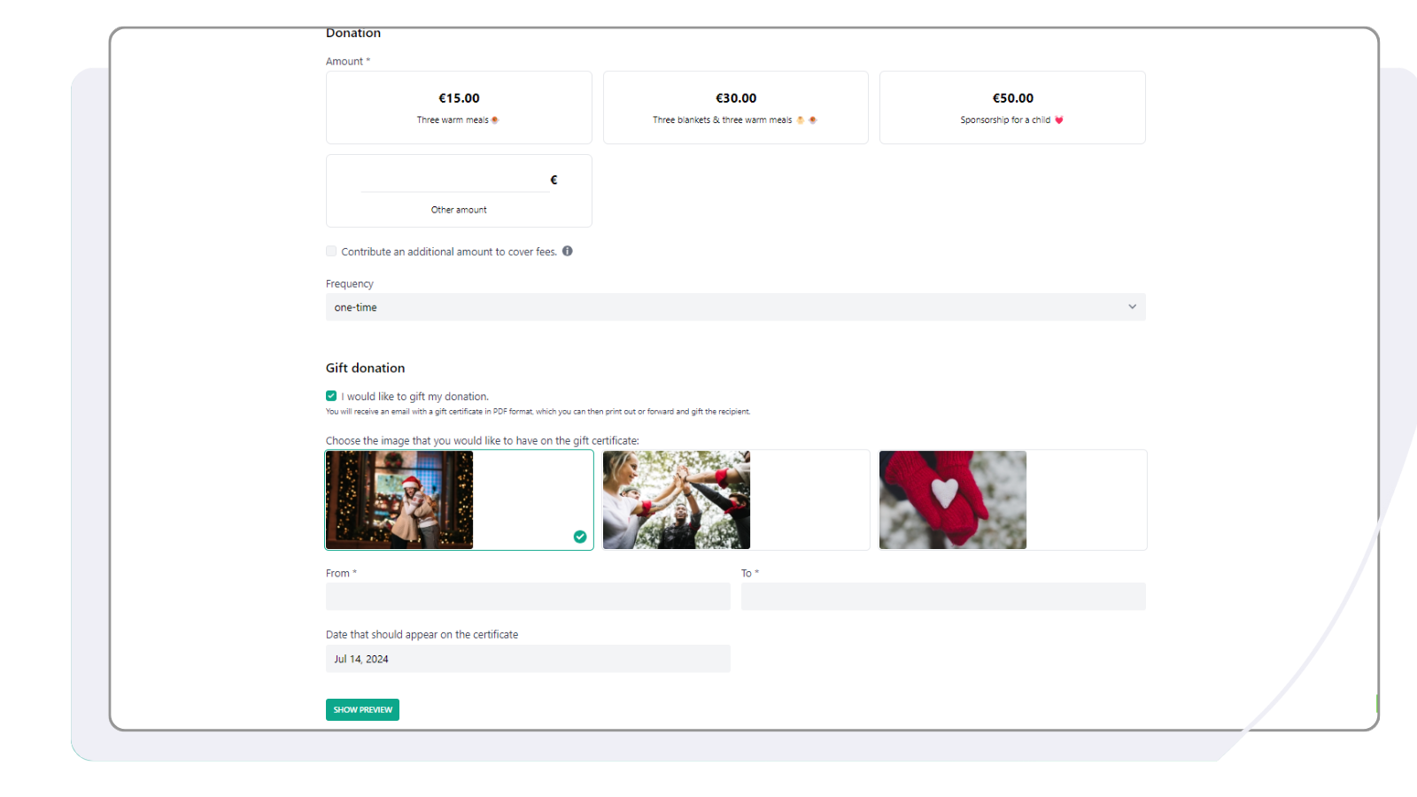 Gift Donation in Donation Form