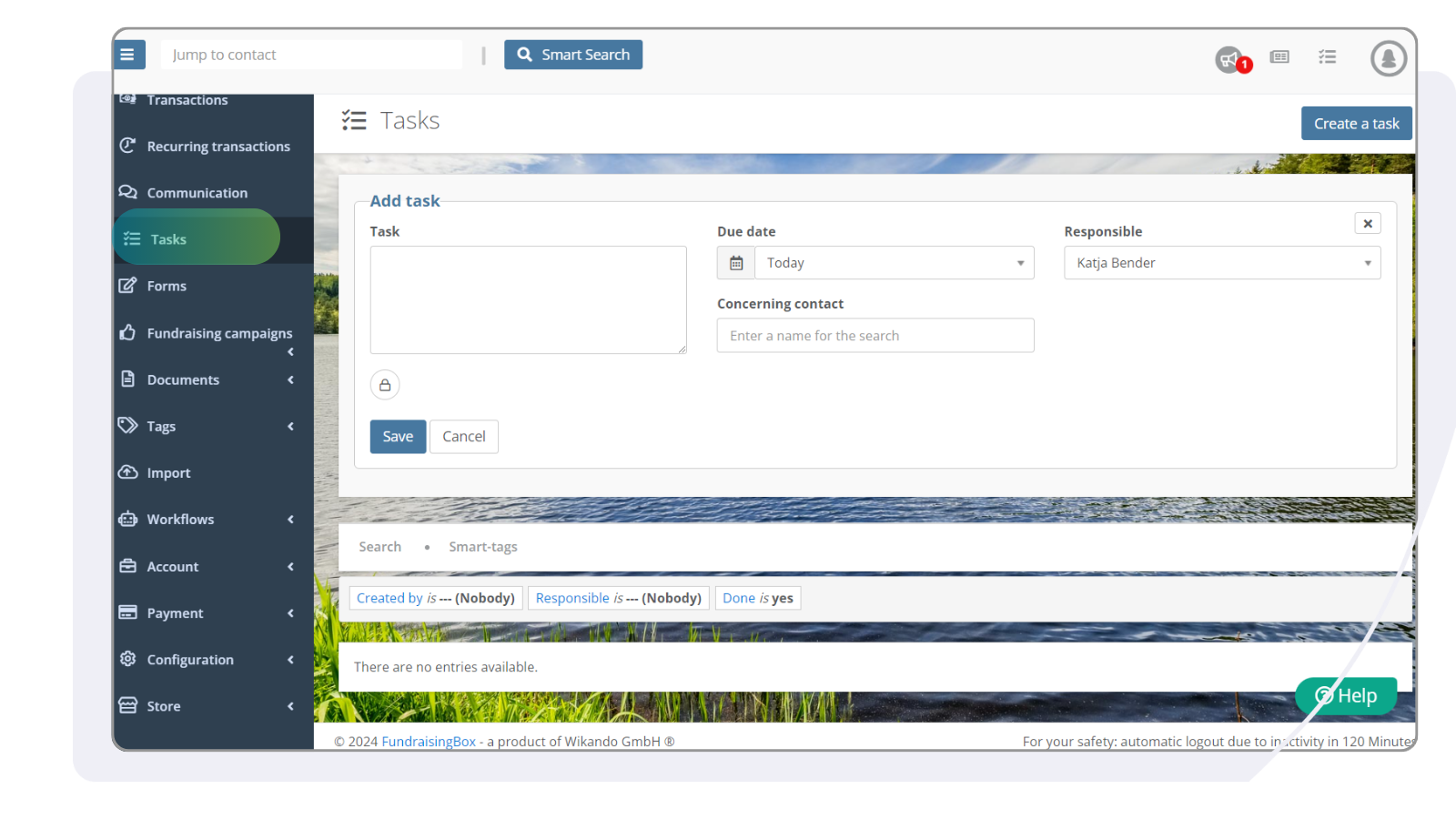 Simply create a task in the FundraisingBox CRM