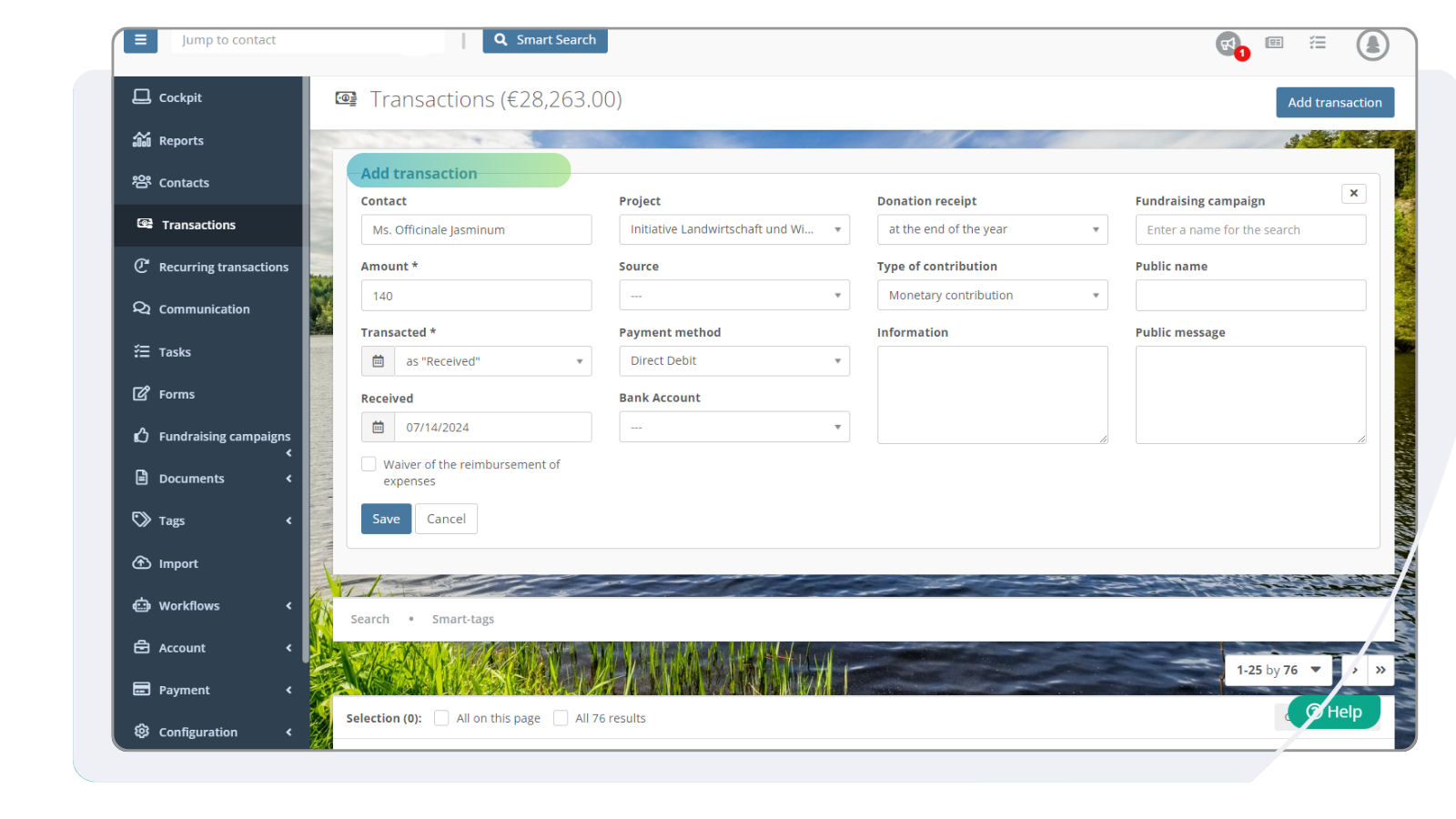 All transactions in your fundraisingbox