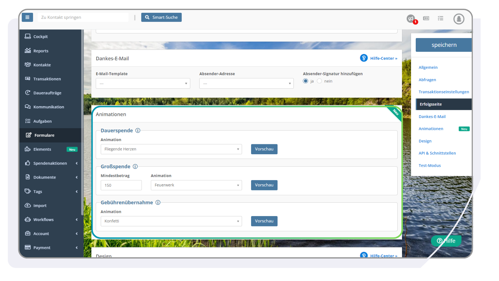 Animationen in den Spendenformulare