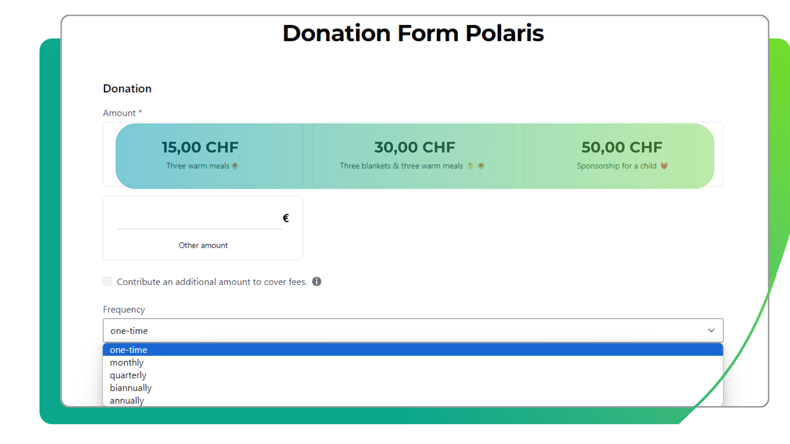 Vorschläge für Beiträge bei Spendenformularen der FundraisingBox