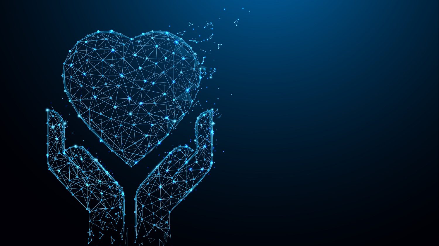 Zwei Hologramm-Hände halten ein Herz