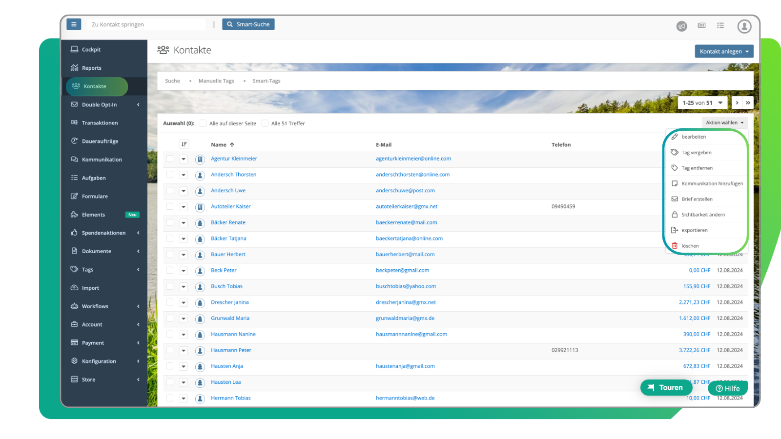 Kontakte überarbeiten und Aufgaben hinzufügen in der FundraisingBox