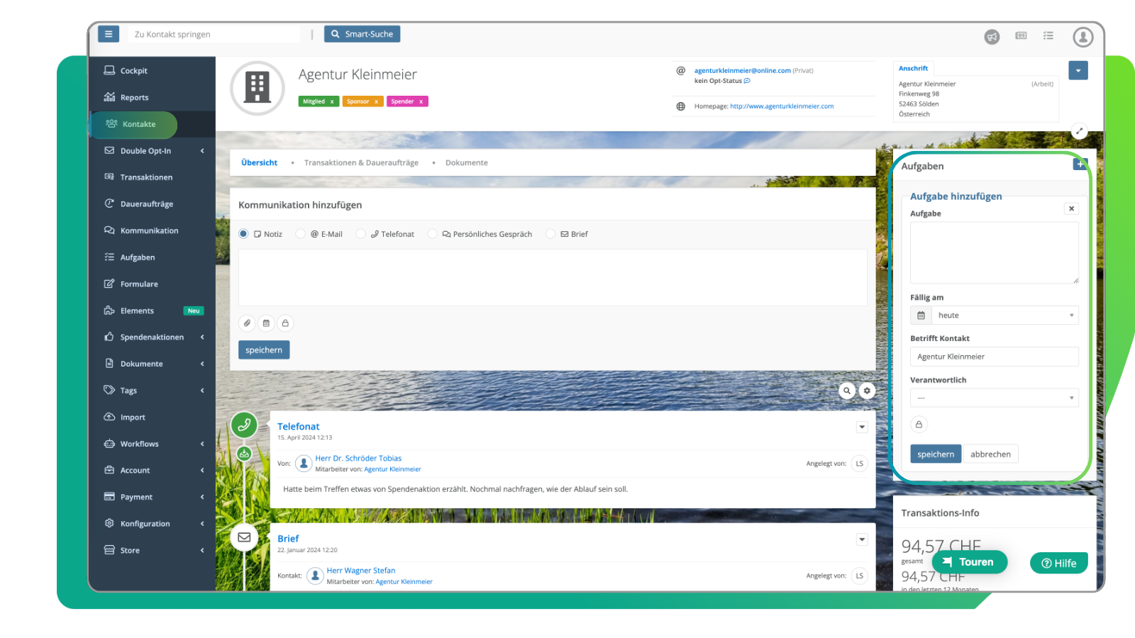 Kontakt bearbeiten in der FundraisingBox