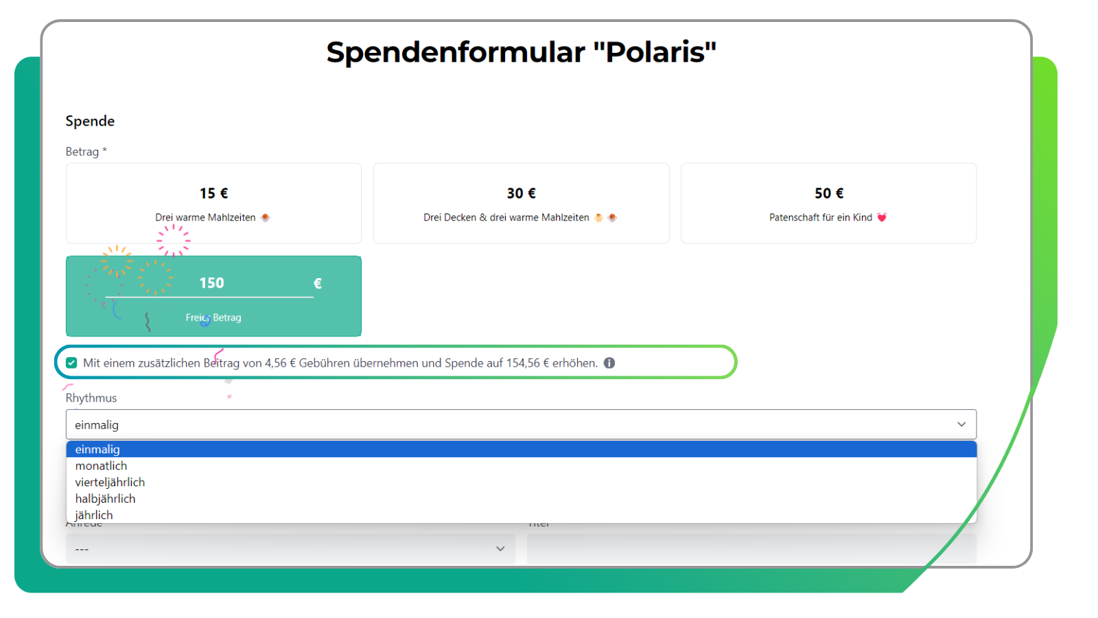 Spendenformular Polaris der FundraisingBox um deine Spenden und Conversion zu erhöhen