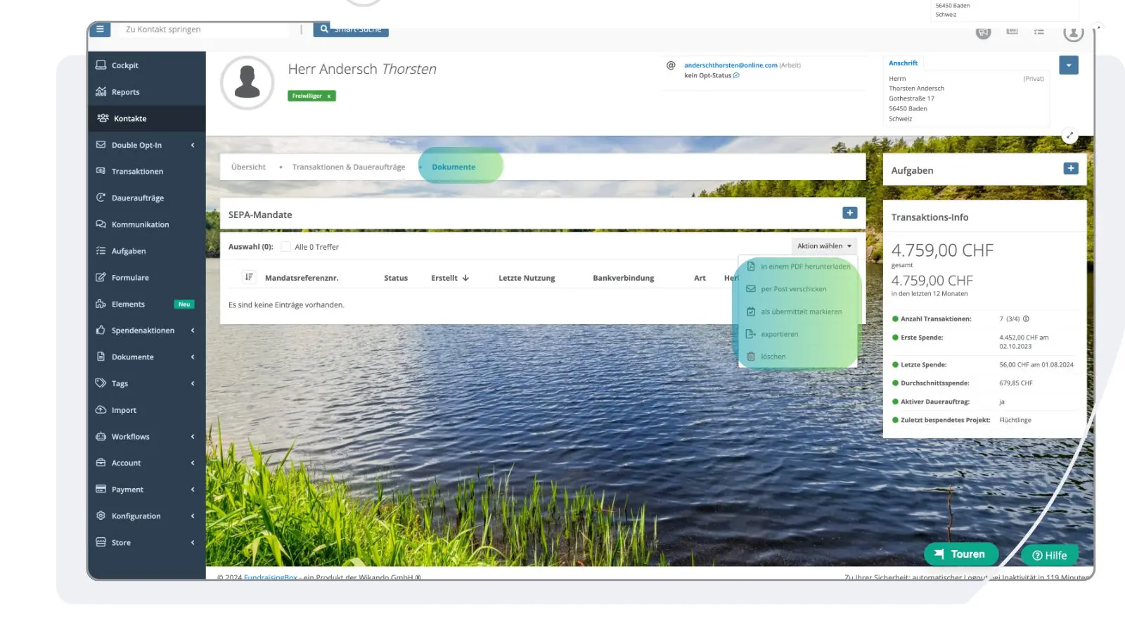Ansicht Spendenquittung in der FundraisingBox
