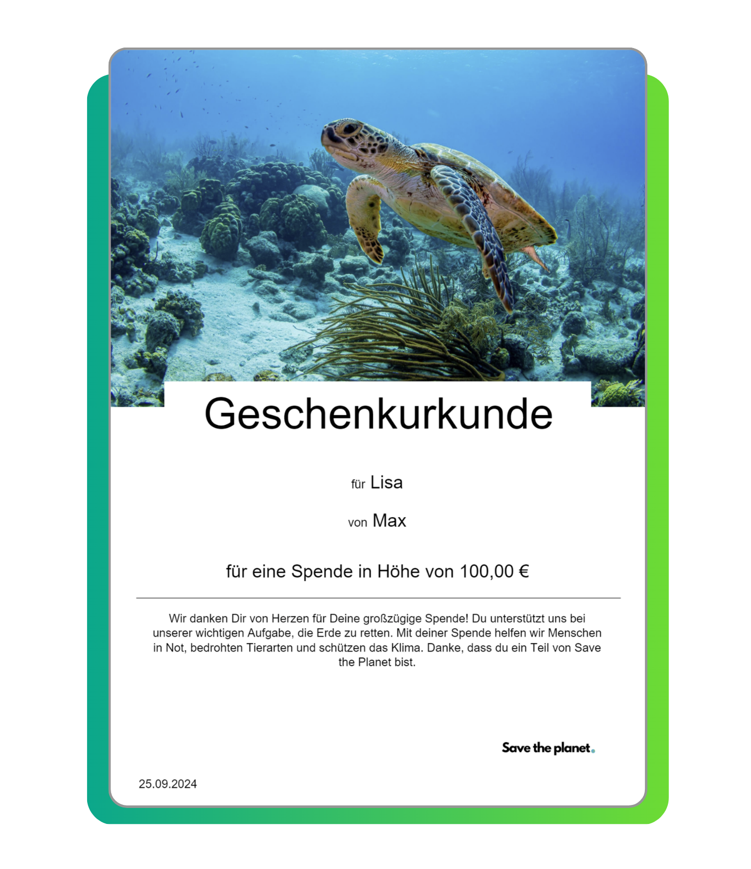 Geschenkspende Urkunde