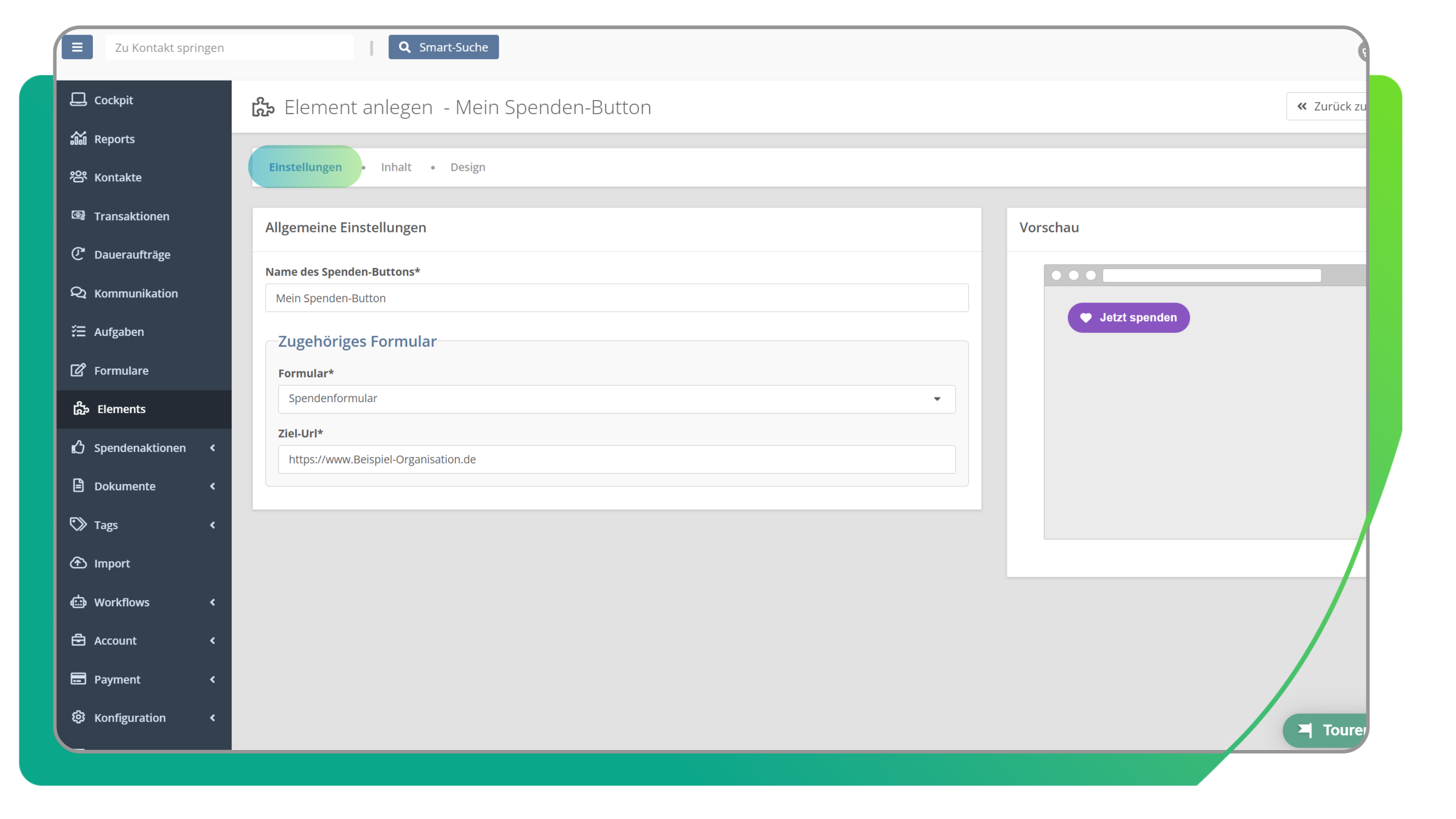 Elements in der FundraisingBox Einstellungen