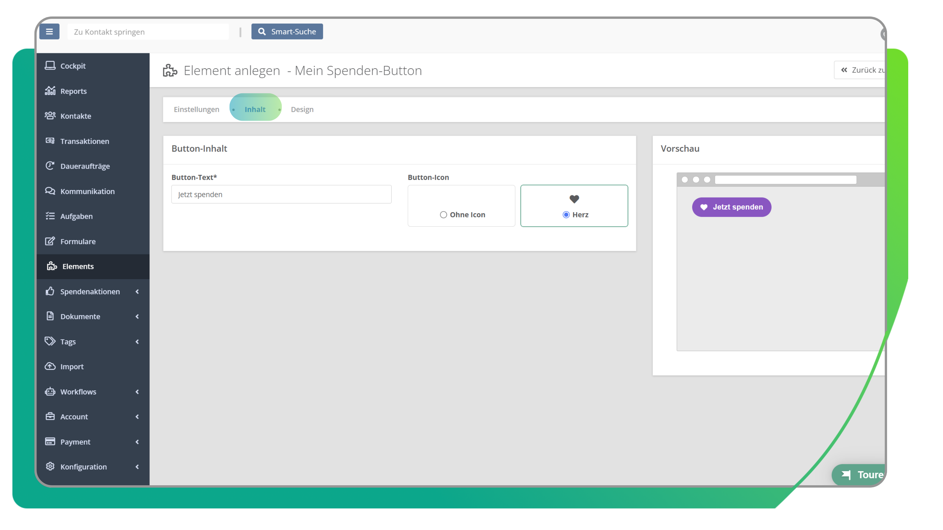 Elements in der FundraisingBox Inhalt
