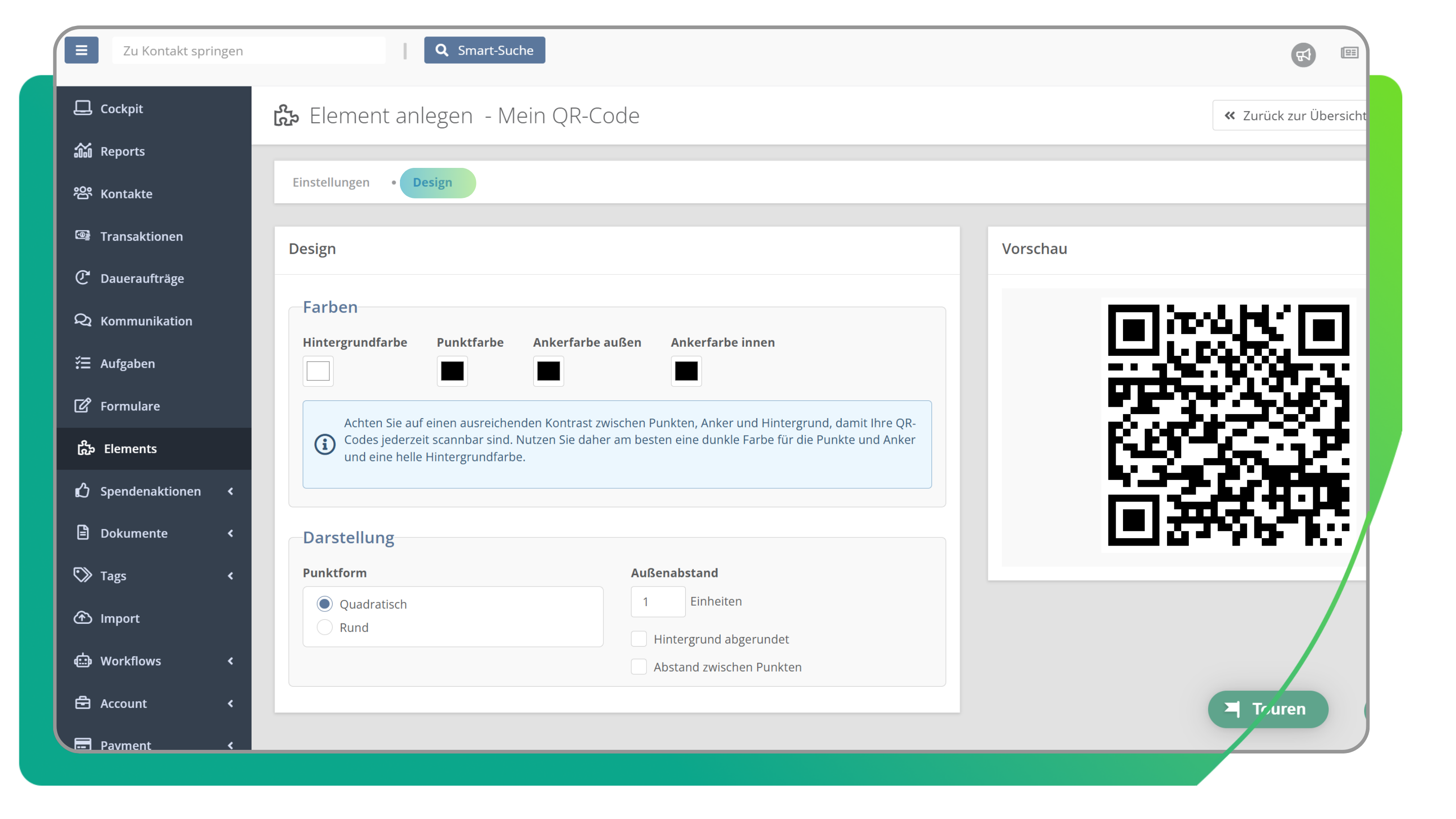Elements in der FundraisingBox QR-Code Design