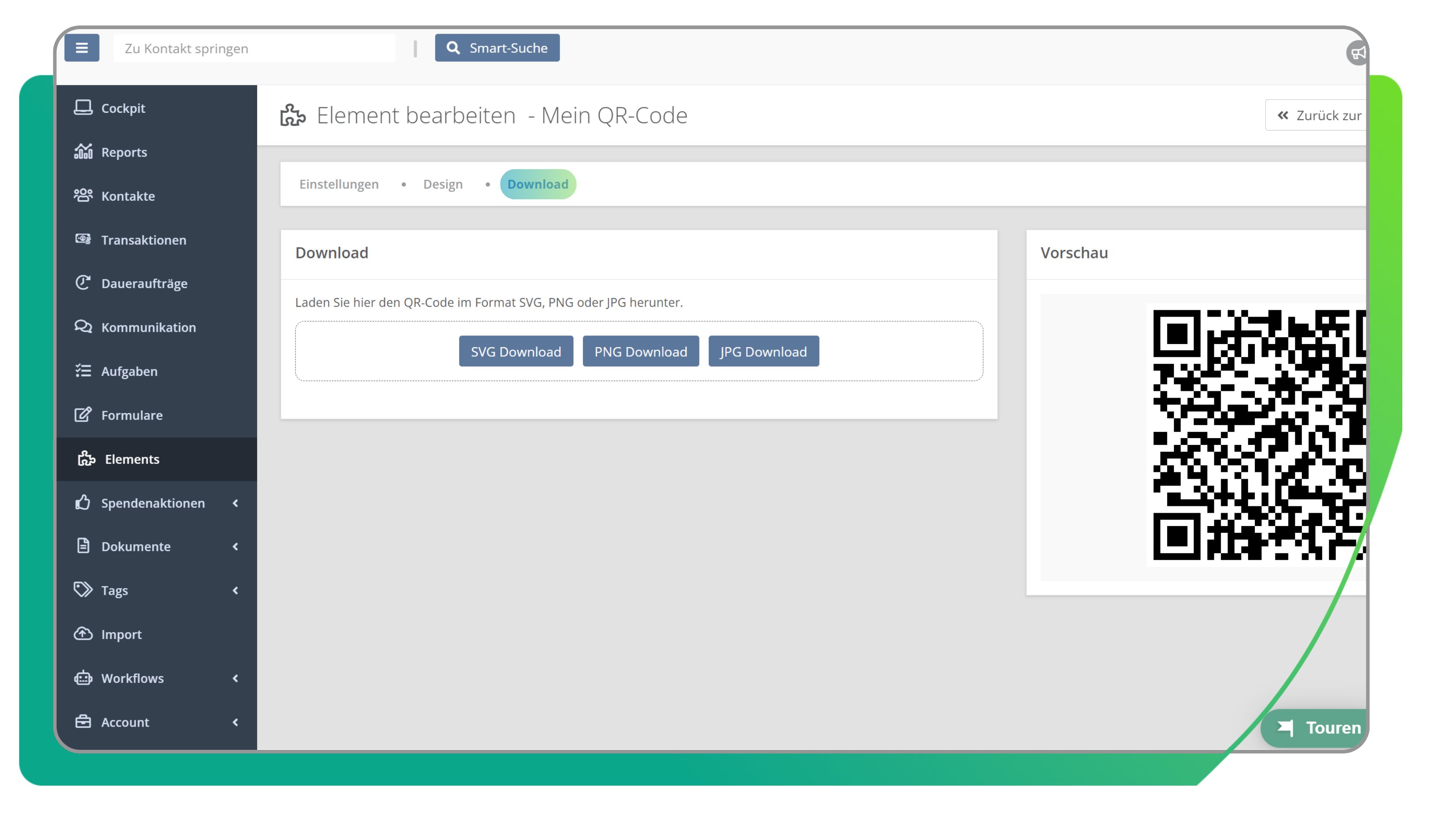 Elements in der FundraisingBox QR-Code Download