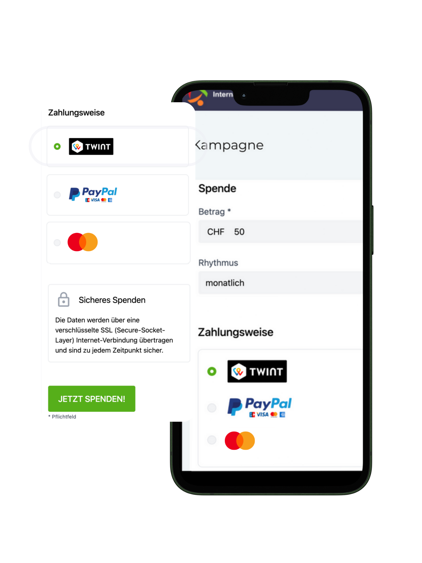 Twint Zahlungsmethode dargestellt mobil
