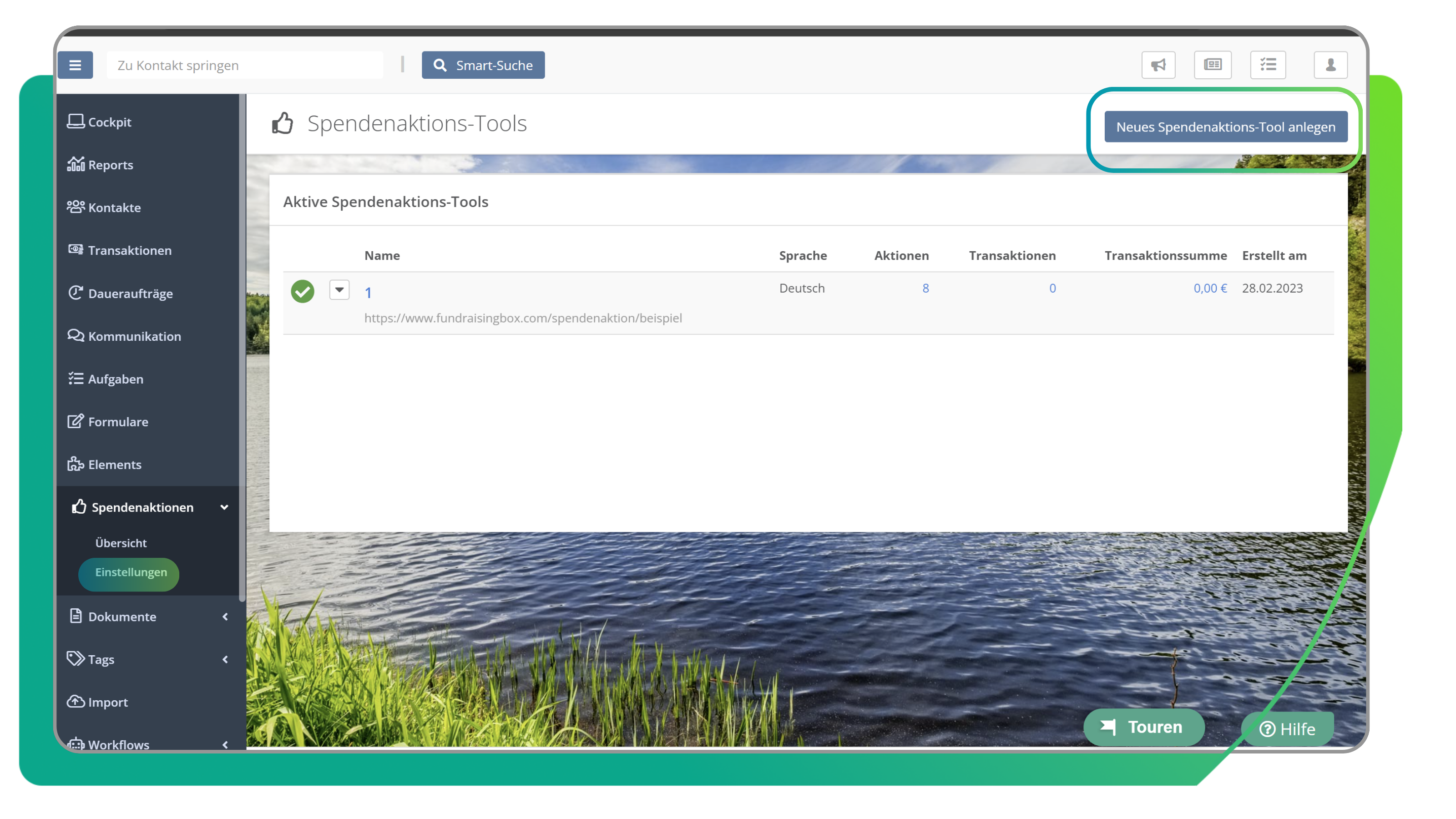 Spendenaktions-Tool Aktion anlegen