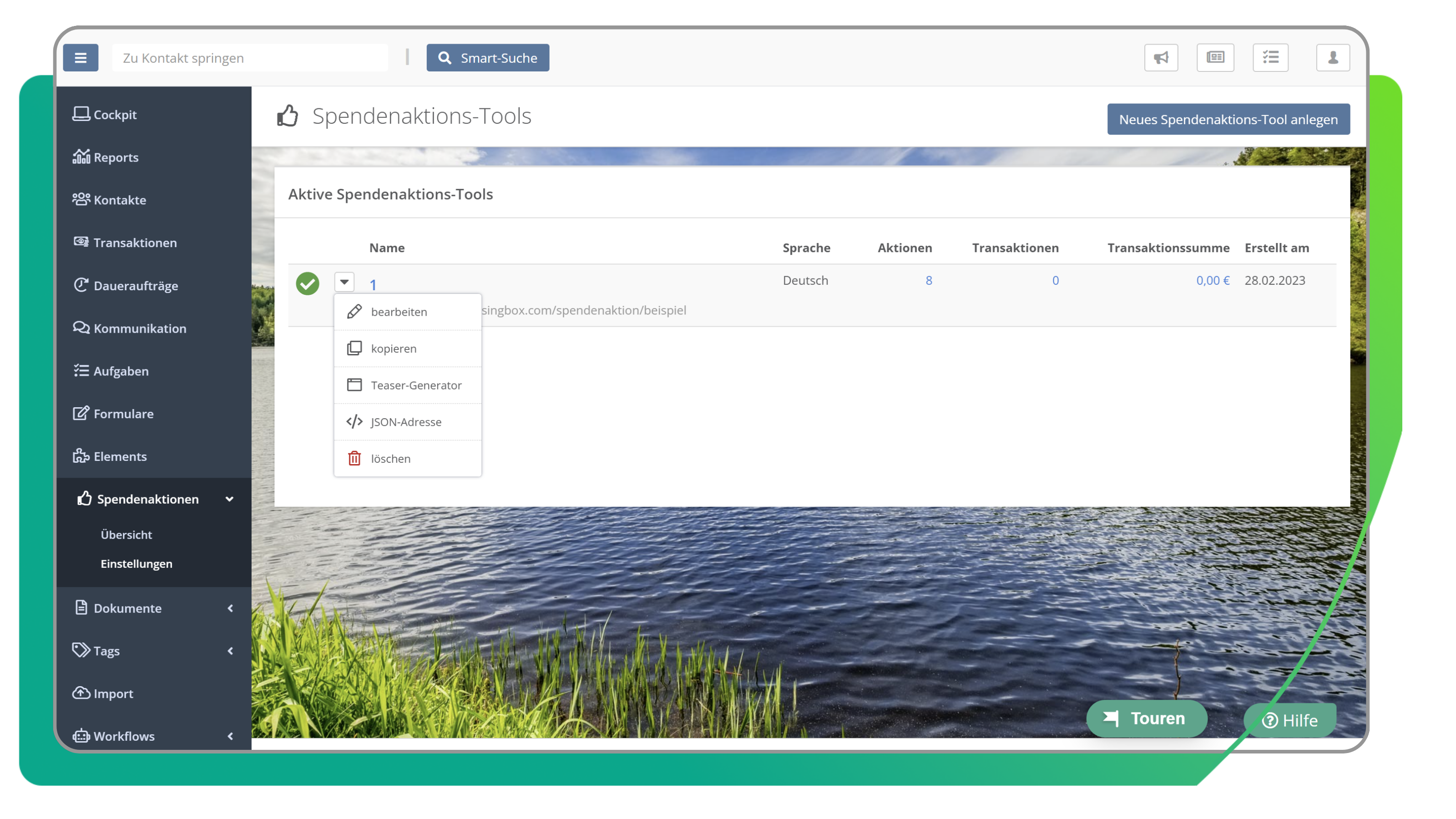 Spendenaktions-Tools verwalten