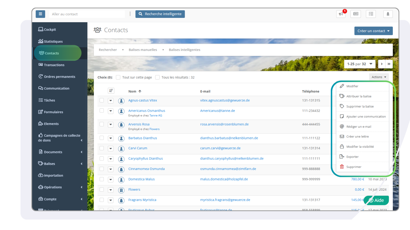 aperçu des contacts
