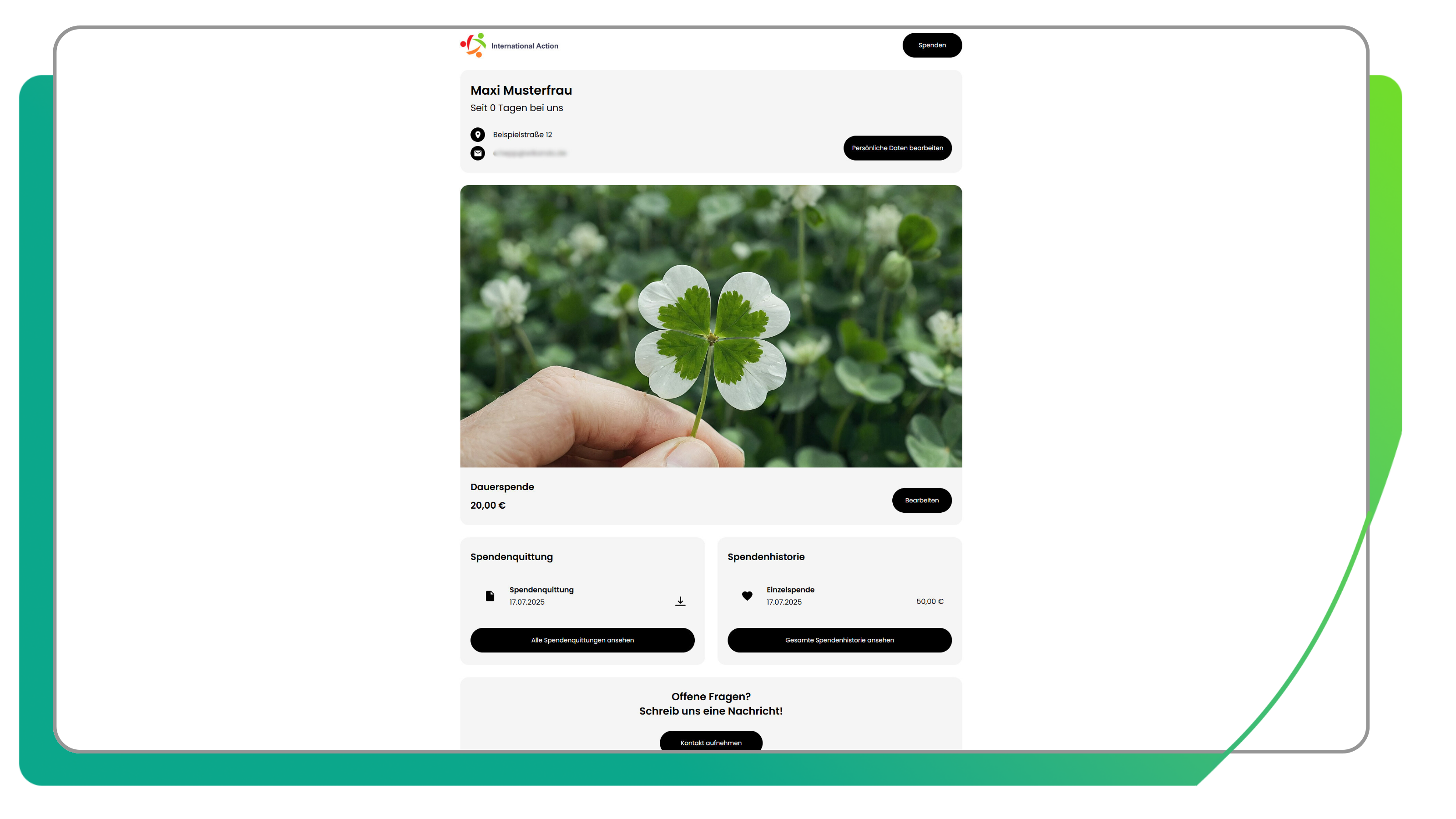 Spendenportal CRM Übersicht
