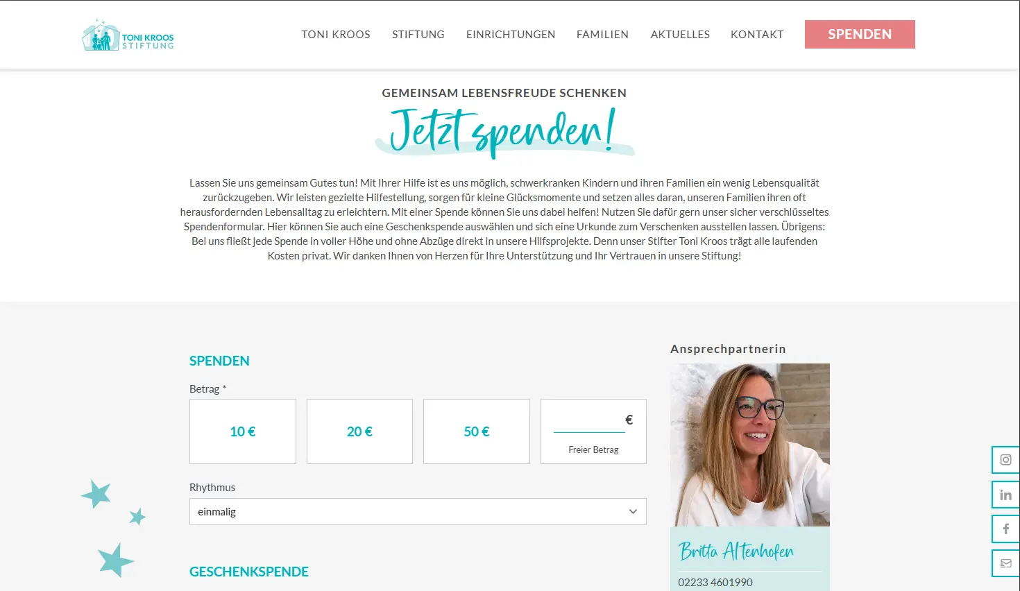 Spendenformular Toni Kroos Stiftung